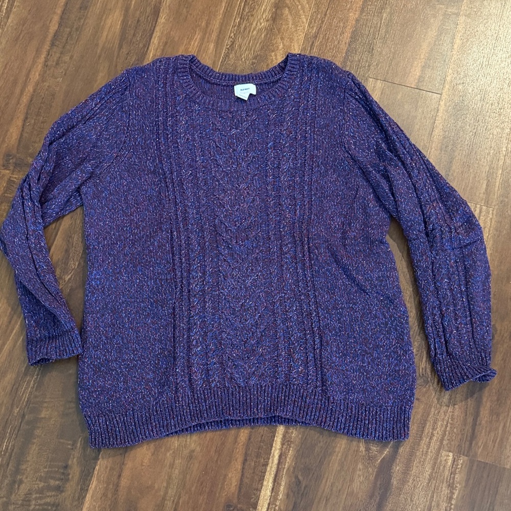 Old Navy Women's Marled Purple Crew Neck Sweater